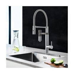 Franke Küchenarmatur Vital Semi Pro Hochdruck mit ausziehbarer Schlauchbrause Black Matt / Edelstahl-Optik