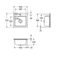 Villeroy & Boch Einbaubecken Subway Style 50 S Classicline i4 Graphit mit Handbetätigung und Abtropfgitter in Aluminium