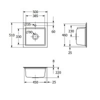 Villeroy & Boch Einbaubecken Subway Style 50 S Premiumline J0 Chromit (glänzend) mit Handbetätigung und Abtropfgitter in Anthracite