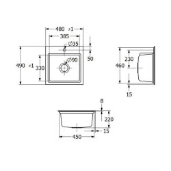 Villeroy & Boch Einbaubecken Subway Style 50 S Flat flächenbündig inklusive Abtropfgitter in Aluminium