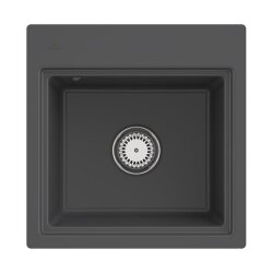 Villeroy & Boch Einbaubecken Subway Style 50 S Flat flächenbündig Classicline i4 Graphit mit Excenterbetätigung und Abtropfgitter in Aluminium