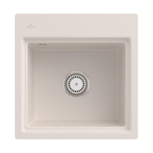 Villeroy & Boch Einbaubecken Subway Style 50 S Flat flächenbündig Classicline KR Crema (glänzend) mit Handbetätigung und Abtropfgitter in Anthracite