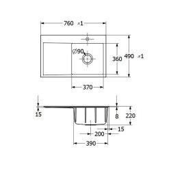 Villeroy & Boch Einbauspüle Subway Style 45 Flat flächenbündig Classicline i4 Graphit mit Excenterbetätigung Becken rechts
