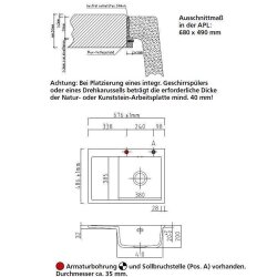 Systemceram Einbauspüle KeraDomo MERA 70 F Becken rechts flächenbündig Excenterbedienung Eibe