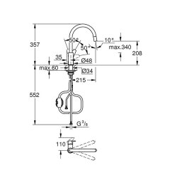 Grohe Küchenarmatur BauEdge, C-Auslauf, herausziehbarer Auslauf, Mousseur