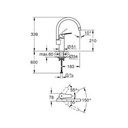 Grohe Küchenarmatur Eurosmart, C-Auslauf