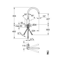 Grohe Küchenarmatur Eurosmart Cosmopolitan,hoher Auslauf, Niederdruck