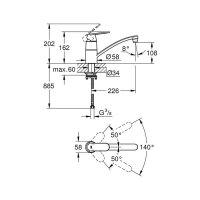 Grohe Küchenarmatur Eurosmart  Eurosmart Cosmopolitan, niedriger Auslauf, Vor-Fenster