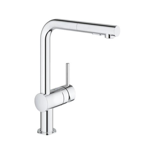 Grohe Küchenarmatur Minta, L-Auslauf, herausziehbare Brause, Laminarstrahl