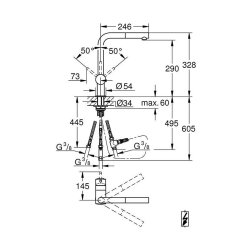 Grohe Küchenarmatur Minta, L-Auslauf, herausziehbarer Mousseur, Niederdruck, chrom