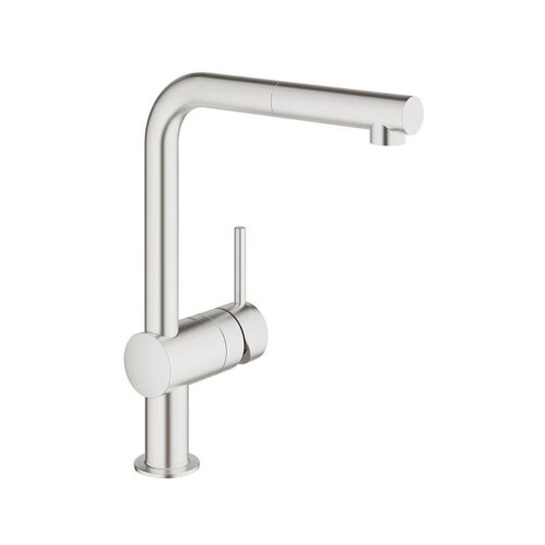 Grohe Küchenarmatur Minta, L-Auslauf, herausziehbarer Mousseur, supersteel