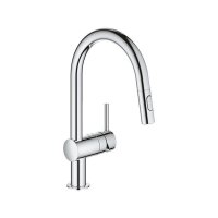 Grohe Küchenarmatur Minta, C-Auslauf herausziehbare Brause, Laminarstrahl