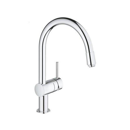 Grohe Küchenarmatur Minta, C-Auslauf herausziehbarer Mousseur, Laminarstrahl, Niederdruck
