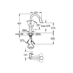 Grohe Küchenarmatur  Zedra, C-Auslauf 3-brause, Laminarstrahl, Brause, Bladestrahl