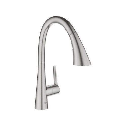 Grohe Küchenarmatur Zedra, C-Auslauf, 3-brause, Laminarstrahl, Brause, Bladestrahl, supersteel