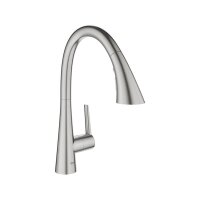 Grohe Küchenarmatur Zedra, C-Auslauf, 3-brause, Laminarstrahl, Brause, Bladestrahl, supersteel