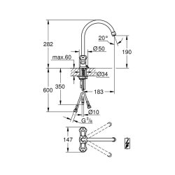Grohe Küchenarmatur Costa L, Zwei Griffe, Niederdruck, Kettenhalteröse