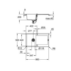 Grohe Einbauspüle K500 50-C 86/50 1.0 rev, granit schwarz