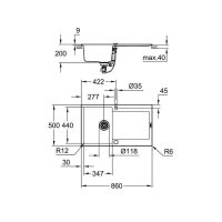 Grohe Einbauspüle K500 50-C 86/50 1.0 rev, granit schwarz