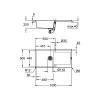 Grohe Einbauspüle K500 60-C 100/50 1.0 rev, granit schwarz