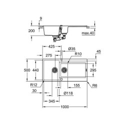 Grohe Einbauspüle K500 60-C 100/50 1.5 rev, granit schwarz
