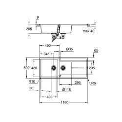 Grohe Einbauspüle K400 80-C 116/50 1.5 rev, granit schwarz
