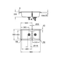 Grohe Einbaubecken K700 100-C 90/50 2.0 rev, granit schwarz