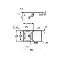 Grohe Einbauspüle K200 45-S 86/50 1.0 rev, Edelstahl