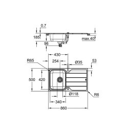Grohe Einbauspüle K500 45-S 86/50 1.0 rev, Edelstahl