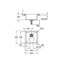 Grohe Einbaubecken K700 45-S 46,4/46,4 1.0, Edelstahl