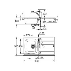 Grohe Einbauspülen-Set, K200 Edelstahlspüle + Eurosmart Armatur