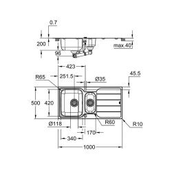 Grohe Einbauspüle K500 60-S 100/50 1.5 rev, Edelstahl
