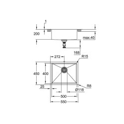 Grohe Einbaubecken K700U 60-S 54,4/44,4 1.0, Edelstahl