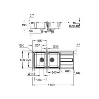 Grohe Einbauspüle K500 80-S 116/50 2.0 rev, Edelstahl