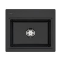 Villeroy & Boch Einbauspüle Subway Style 60 S Premiumline R7 Pure Black mit Handbetätigung und Abtropfgitter in Anthracite