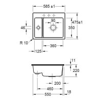 Villeroy & Boch Einbauspüle flächenbündig Subway 60 XM Flat mit Handbetätigung Premiumline R7 Pure Black