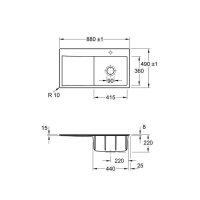 Villeroy & Boch Einbauspüle Subway Style 50 Flat (flächenbündig einbaubar) Becken links Handbedienung Premiumline R7 Pure Black