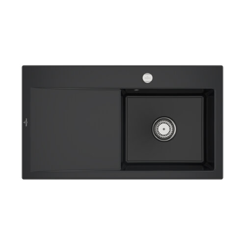 Villeroy & Boch Einbauspüle Subway Style 50 Flat (flächenbündig einbaubar) Becken rechts Excenterbedienung Premiumline R7 Pure Black