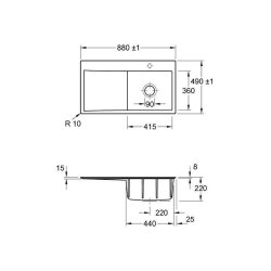 Villeroy & Boch Einbauspüle Subway Style 50 Flat (flächenbündig einbaubar) Becken rechts Excenterbedienung Premiumline R7 Pure Black