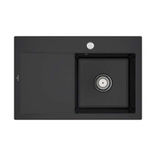 Villeroy & Boch Einbauspüle Subway Style 45 Flat flächenbündig Premiumline R7 Pure Black mit Excenterbetätigung Becken rechts