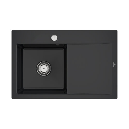 Villeroy & Boch Einbauspüle Subway Style 45 Flat flächenbündig Premiumline R7 Pure Black mit Excenterbetätigung Becken links