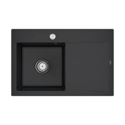 Villeroy & Boch Einbauspüle Subway Style 45 Flat flächenbündig Premiumline R7 Pure Black mit Excenterbetätigung Becken links