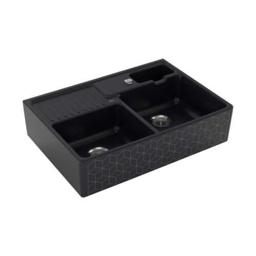 Villeroy & Boch Spülmodul Spülstein Doppelbecken Excenterbedienung Trendline M7 Mosaïque Black