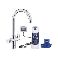 GROHE Küchenarmatur Blue Pure BauCurve C-Auslauf Starter Kit mit S-Size Filter Chrom