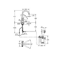 GROHE Küchenarmatur Blue Pure BauCurve C-Auslauf Starter Kit mit ultra safe Filter Chrom