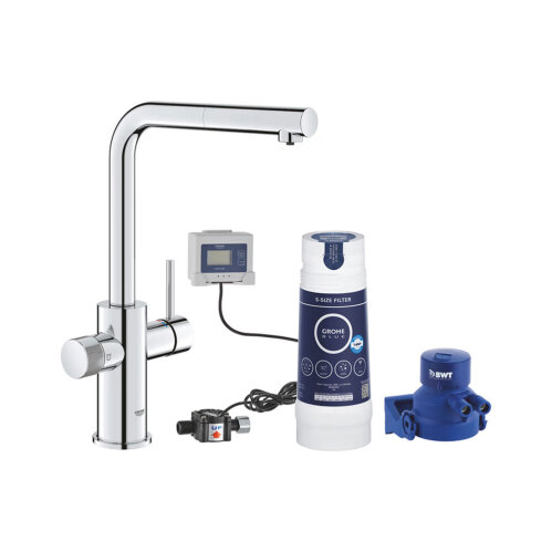 GROHE Küchenarmatur Blue Pure Minta Starter Kit mit S-Size Filter und mit herausziehbarem Mousseurauslauf