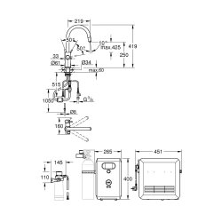 GROHE Küchenarmatur Blue Prof. C-Auslauf herausziehbarem Mousseurauslauf EU velvet black