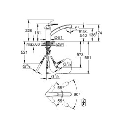GROHE Küchenarmatur Eurosmart Küche flacher Auslauf Dualbrause Niederdruck Chrom