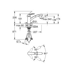GROHE Küchenarmatur Eurosmart Küche flacher Auslauf Dualbrause Vor-Fenster Chrom