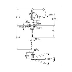 GROHE Küchenarmatur Eurosmart Küche hoher U-Auslauf Niederdruck Chrom